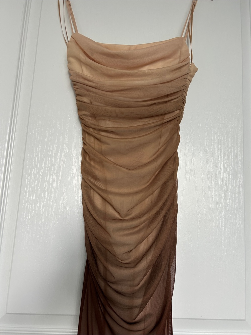 Zara Nude to Brown Ombre Ruched Maxi Dress - Picture 7 of 9